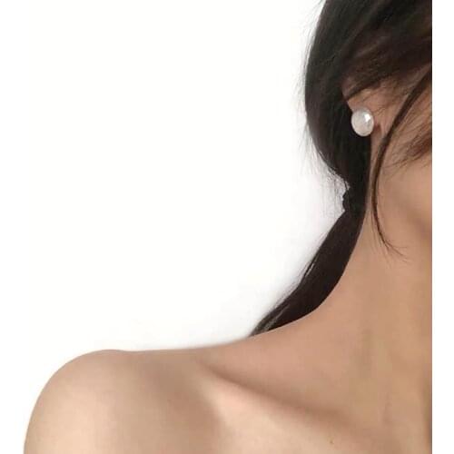 Natural Shaped Pearl Button Flat Piece White Earrings 925 White Earrings Double-sided Flawless Button Earrings Classic Earrings