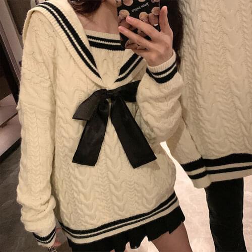 Couple Wear Pullovers New Japanese JK Sweater Female Loose Winter Navy Collar Student Korean Sweater Japanese School Uniform