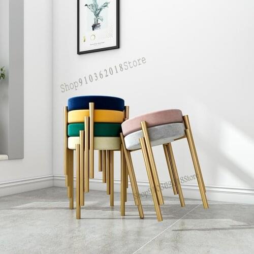 Nordic Light Luxury Makeup Stool Home Dining Table Iron Living Room Low Stool Net Red Lazy Manicure Round Bench Can Be Stacked
