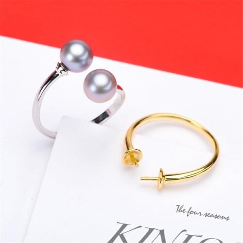 S925 Sterling Silver Adjustable Ring Settings Base Blank Jewelry Findings Fit Half Hole Pearl DIY Women Ring Making Accessories