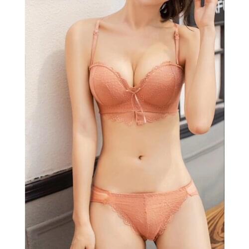 Sexy Underwear Push Up Bra Set for Women Side Closure Lace Thick Cup with hand Bra Briefs Set Girls Intimates Lingerie AB Cup