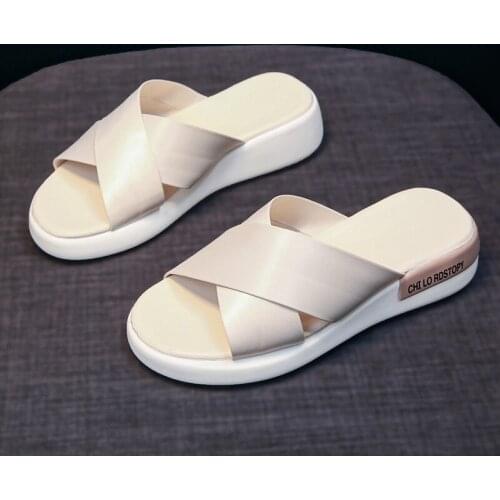 Women Summer Slippers Fashion Leisure Sandals Beige Casual Shoes Slip On Flats Lady Comfortable Slippers Outdoor Footwear Black