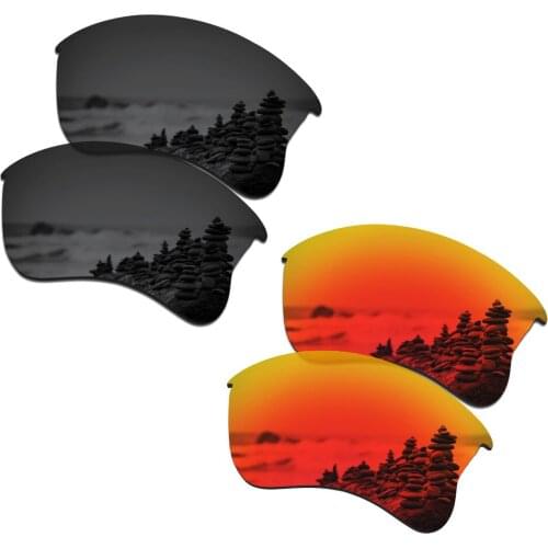 SmartVLT 2 Pairs Polarized Sunglasses Replacement Lenses for Oakley Flak Jacket XLJ Stealth Black and Fire Red
