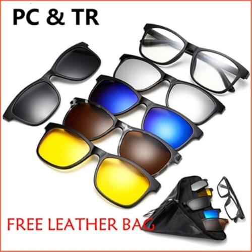 6 In 1 Custom Men Women Polarized Optical Magnetic Sunglasses Magnet Clip on Sunglasses Driving Hiking Fishing Glasses Frame