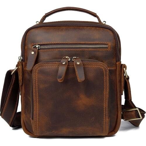 New Genuine Leather Mens Messenger Bag Vintage Shoulder Bags for 9.7" Ipad High Quality Natural Cow Leather Male Crossbody Bag