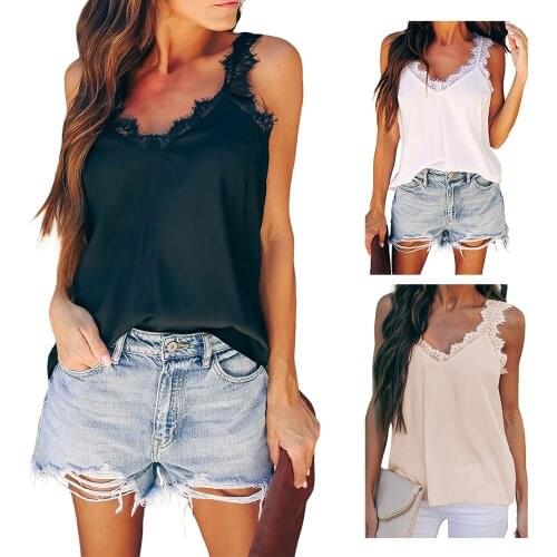 2020 Spring Women T-Shirts Office Lady Lace Sleeveless Womens Clothing Solid V-Neck Sexy Party Night Women Clothing Hot T-Shirts