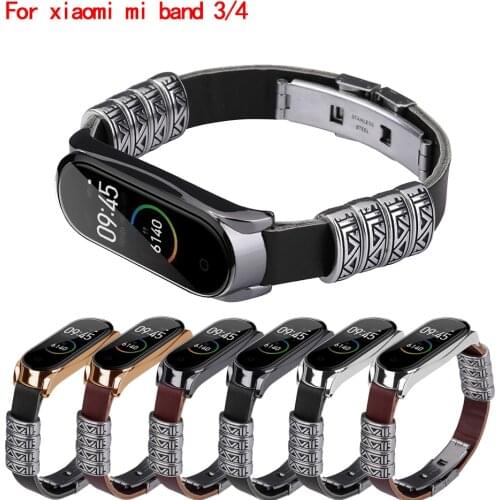 Vintage strap For xiaomi mi band 3/4 DIY leather bracelet strap for mi band 4 bracelet Leather wrist strap replaceable Bracelet