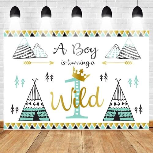 Wild One Backdrop 1st Birthday Party Decoration Banner for Boys Photo Background Bohemian Boho Themed Party Tribal Teepee Photo