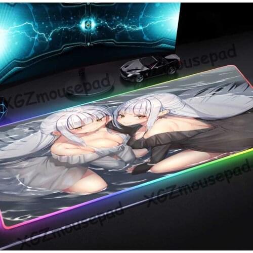 XGZ Comic Sexy Sisters Angels HD Large RGB Luminous Mouse Pad Precision Black Lock Edge Computer Desk Mat Rubber Stripe Non-slip