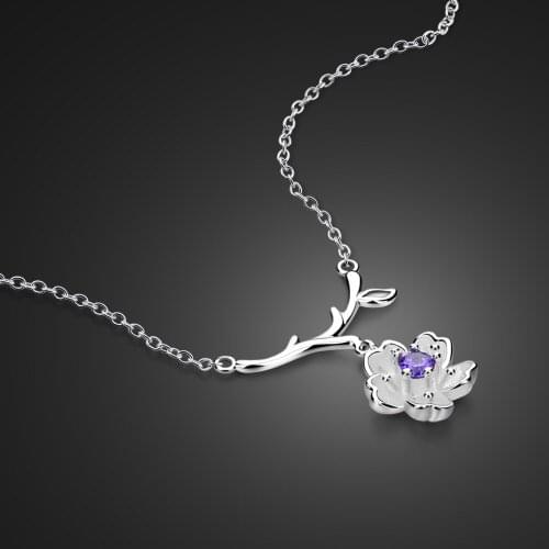 Japan & Korea Hot sales 100% 925 sterling silver Cherry blossom Pendant Necklace Charming Woman silver jewelry gift wholesale