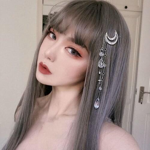 1pc Elegant Girls Moon Tassel Hair Clip Long Tassel Crystal Dangle Hairpin Fashion Beads Pendant Barrettes Women Styling Tools