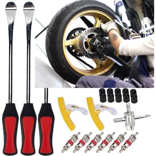 10 Valve Caps 6 Valve Cores Motorcycle Bike Car Tire Irons Tool Kit 3pcs Car Bike Tire Levers with 2 Rim Protectors