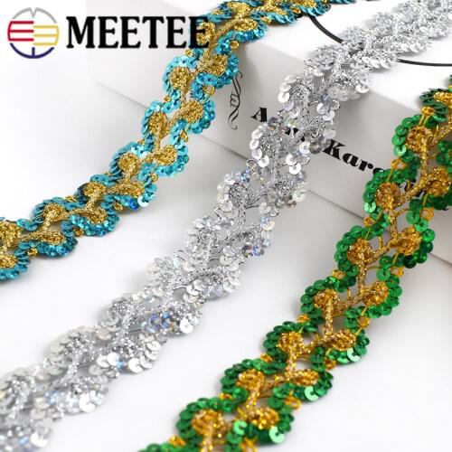 11Meters Eco-Friendly Sequins Lace Trims Cosplay Costume 3D Gold Silver Laces Ribbon For Stage Dance Dress Sewing Accessories