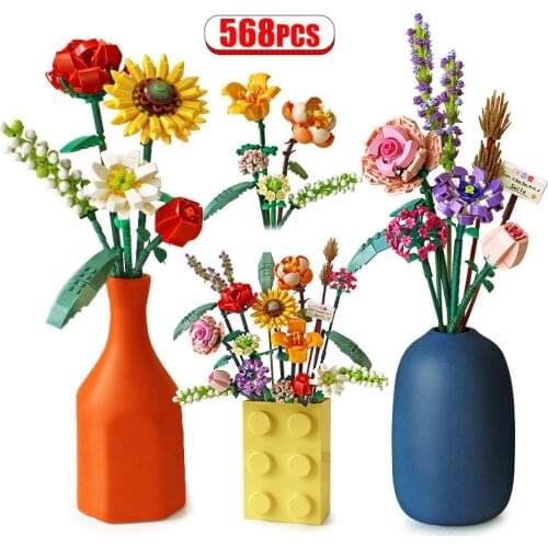 568pcs City Colorful Flowers Model Building Blocks DIY Romantic Bouquet Bricks Educational Toys For Girls Gifts
