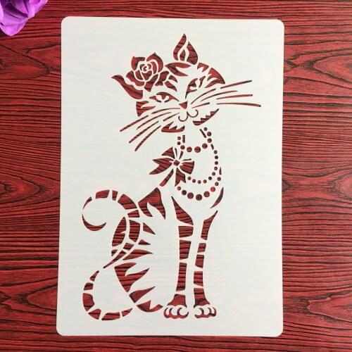 A4 29 * 21cm Animal cat Mandala DIY Stencils Wall Painting Scrapbook Coloring Embossing Album Decorative Paper Card Template