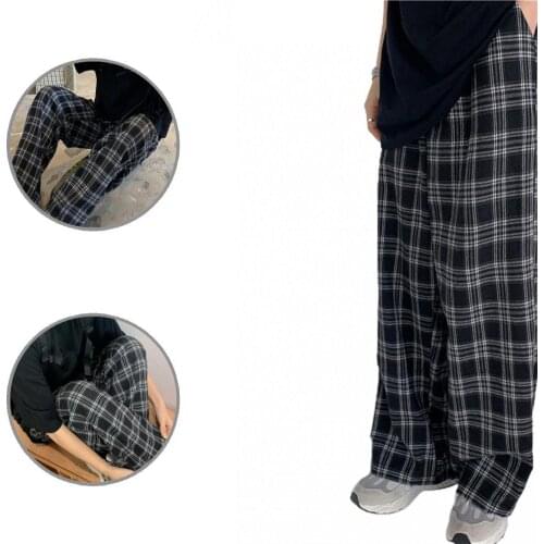 Skin-friendly Lady Plaid Wide Leg Pants for Office Women Pants Skin-friendly Lady Plaid Wide Leg Pants for Office