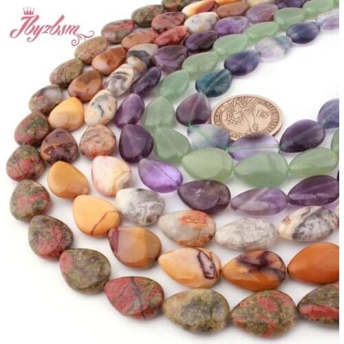 Natural Drop Fluorite Quartz Rhodonite Agates Stone Beads Loose 13x18mm For DIY Necklace Jewelry Making Strand 15" Free Shipping