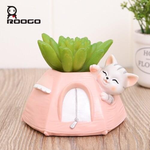 Roogo Camping Animal Flowerpot For Home Garden Decoration Rattan Succulent Cactus Bonsai Planter Pen Container