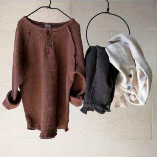 8213 Baby Clothes Long Sleeve T Shirts Autumn 2021 Japanese And Korean Boys And Girls Cotton Knitted Waffle Gming T-shirt Tops