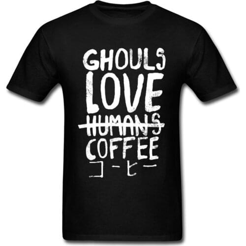 Horror Anime Tshirt Men Tokyo Ghoul Love Humans Coffee T Shirt Oversized Crew Neck Retro Letter T-shirt 100% Cotton Black Tees