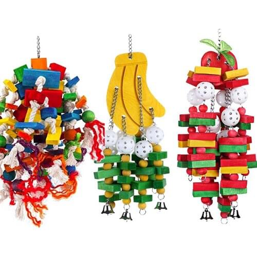 Bird Parrot Toys Bird Swing Toys with Colorful Wood Beads bananas and apples bunches for Budgie Lovebirds Conures birds toys