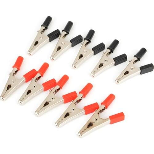 10pcs/lot Insulated Crocodile Clips Plastic Handle Cable Lead Testing Metal Alligator Clips Clamps 52mm Length