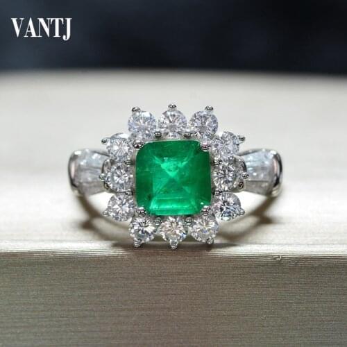 VANTJ Real 10K Gold Rings Sterling Lab Grown Emerald Created Moissanite Fine Jewelry Women Party Wedding Gift