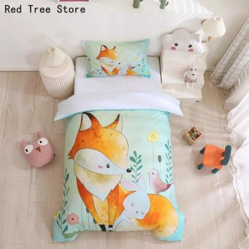 Children Baby Cartoon Fox Bedding Set 3D Animal Printing Luxury Duvet Cover Kids Family Bed Linens Single Double Queen King Size