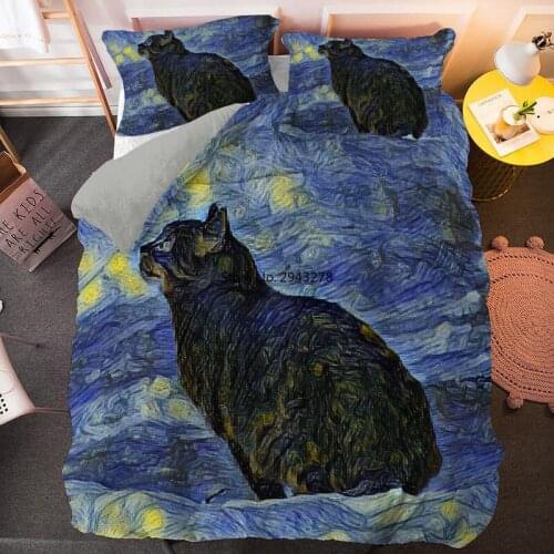 Cute Cat Pets Flower Print Design Bedding Set Soft Microfiber Duvet Cover with 1/2pcs Pillowcase Lovely Gift for Adult Boy Girl