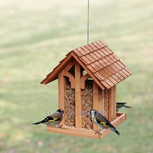 Creative Wooden Bird Feeder Handmade Garden Patio Outdoor Wild Bird Feed Storage Automatic Home Decoration Bird Feeding Supplies