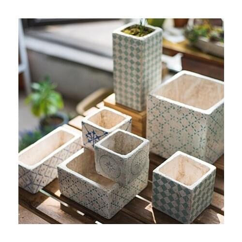 Cube Flower Cement Printing Flower Pot Distressed Nostalgic Antique Free Combination Garden Decoration