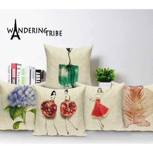Square botanical cover cushion colorful home cushions Custom cushion cover Fruit a person decorative cushions Dropshipping