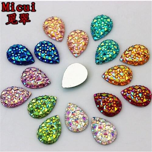 Micui 200PCS 10*14mm AB Colorful Drop Resin Rhinestones Crystal flatback Beads Scrapbooking crafts clothing Accessories ZZ610