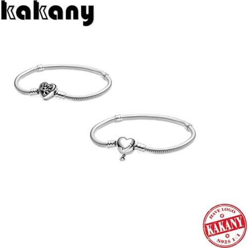 Fashion High Quality 100% S925 Sterling Silver Love Heart Shaped Bracelet Original Diy Jewelry Gift For Girlfriend