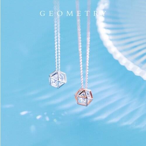 MloveAcc Fashion 925 Sterling Silver Zircon Crystal Necklaces Geometry Polygon Pendant Necklaces for Women Girls Silver Jewelry