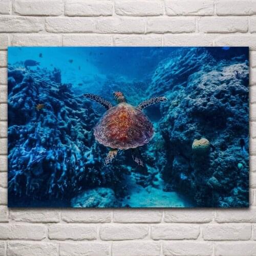 Sea turtle marine undersea hawksbill indo pacific sealife artwork living room home wall art decor wood frame fabric poster KP056