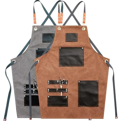 Women Men Canvas Coffee Pinafore With Tool Pocket House Cleaning Bibs Shop Baking Cooking Accessories Apron Kitchen Accessories