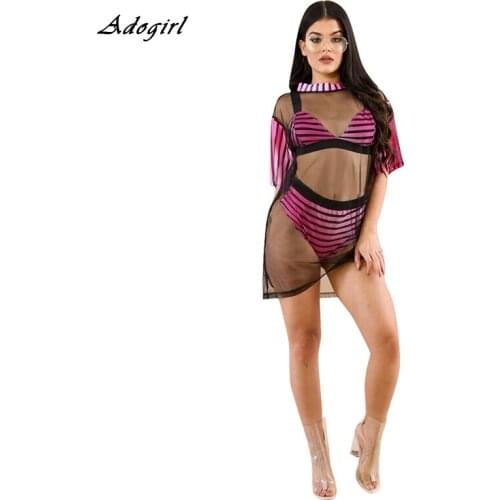 New Striped Sexy Bikini Set Women Swimming Suit with Beach Cover Up Fashion Swim 3 Piece Swimwear Bathing Suit Female Biquini