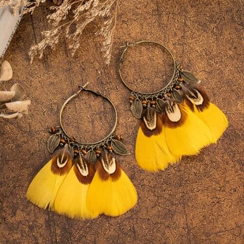 Charming Ethnic Bohemian Colorful Natural Feather Drop Earrings For women And Girls Ear Ornaments Wedding Accessories Jewleries