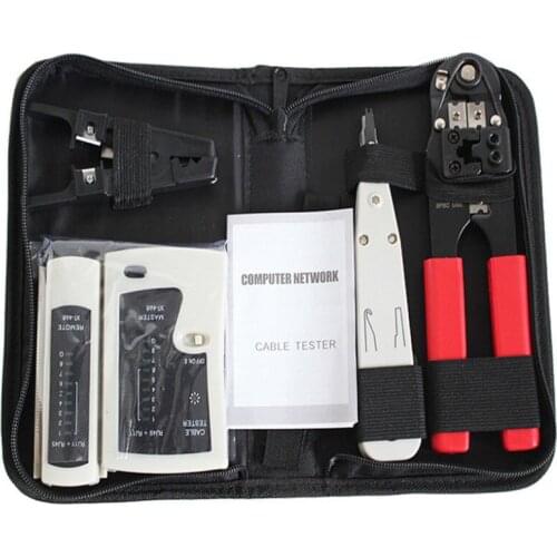 Pliers Compression Cable Crimping Pliers Tester Connector Flat Cord Wire Alicate Network Tool Four Sets Pouch Bag Pack Pocket