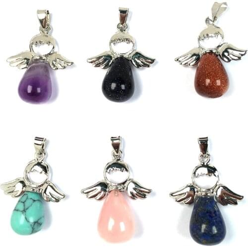 Natural Stone Lapis Lazuli Amethysts Pendants Angel Bird Pendant Charm DIY Accessories Jewelry Making Fit Necklace