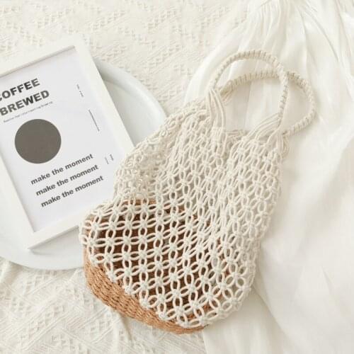 Casual Rattan Women Handbags Purses Wicker Woven Hollow Shoulder Bags Summer Beach Basket Straw Bag Bali Large Capacity Tote