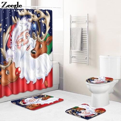 Christmas Style Bath Mat and Microfiber Shower Curtain Bathroom Carpet Set Anti Slip Mats for Bathroom Water Absorbent Rug Set