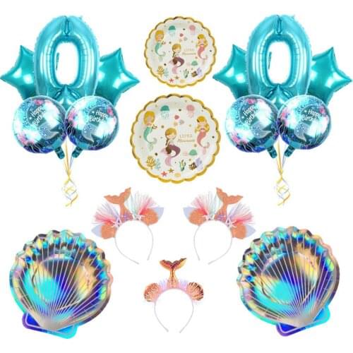 Mermaid Birthday Party Balloons Headband Mermaid Party Supplies Baby Shower Mermaid Party Tableware Decoration