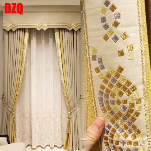 European Style Chenille Hemp High Grade Modern Simple Living Room Bedroom Curtain Thickening Shade Custom Curtain Yellow