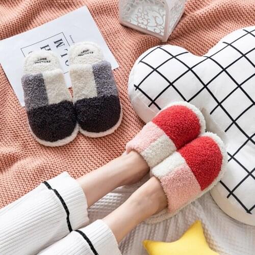 Warm Winter Women Slippers Fashion Mixed Colors Indoor Slippers Plush Fur Comfy Soft Bedroom slippers Large Size 36-45