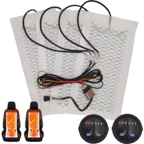 Universal 12V Carbon Fiber Car Seat Heater Heat Pads Set 3 Levels Round Dual Control Switch With Harness Kit Winter Warmer Cover