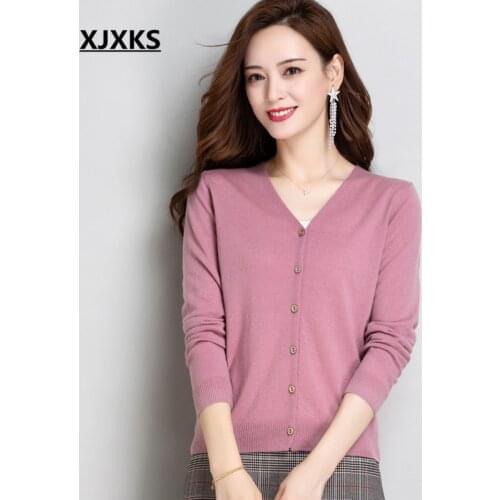 XJXKS High-end 100% wool knitted cardigan women small coat 2020 autumn new comfortable casual women sweater cardigan