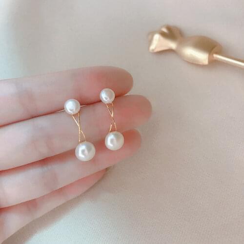 Morivovog 925 Sterling Silveing Freshwater Pearl Stud Earrings for Women Cross Line Long Unique Earrings Creative Luxury Jewelry