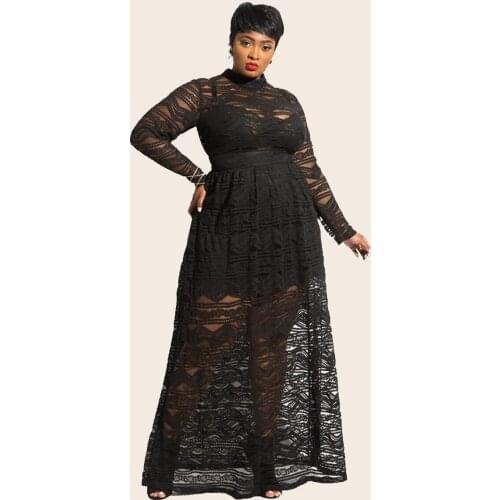 Womens Dress Hollow Lace plus Size Sexy Long Dress Islamic Dressing Women Muslim Dubai plus Size Beauty Dress